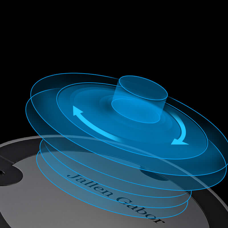 Close-up of robot vacuum with spray function highlighting rotating cleaning mechanism in blue holographic design