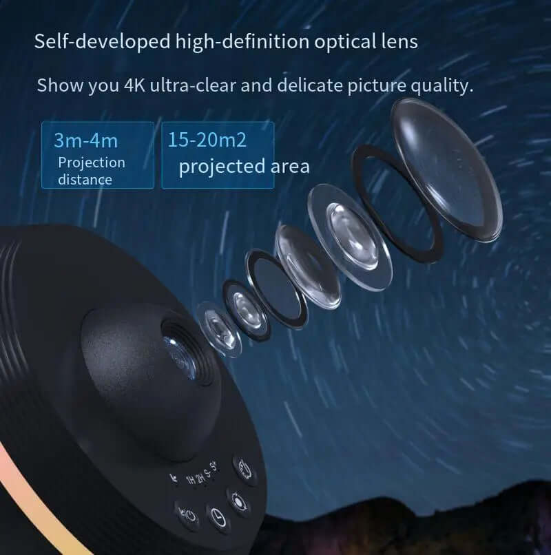 Kids galaxy projector lamp with self-developed high-definition optical lens showing 4K ultra-clear projection