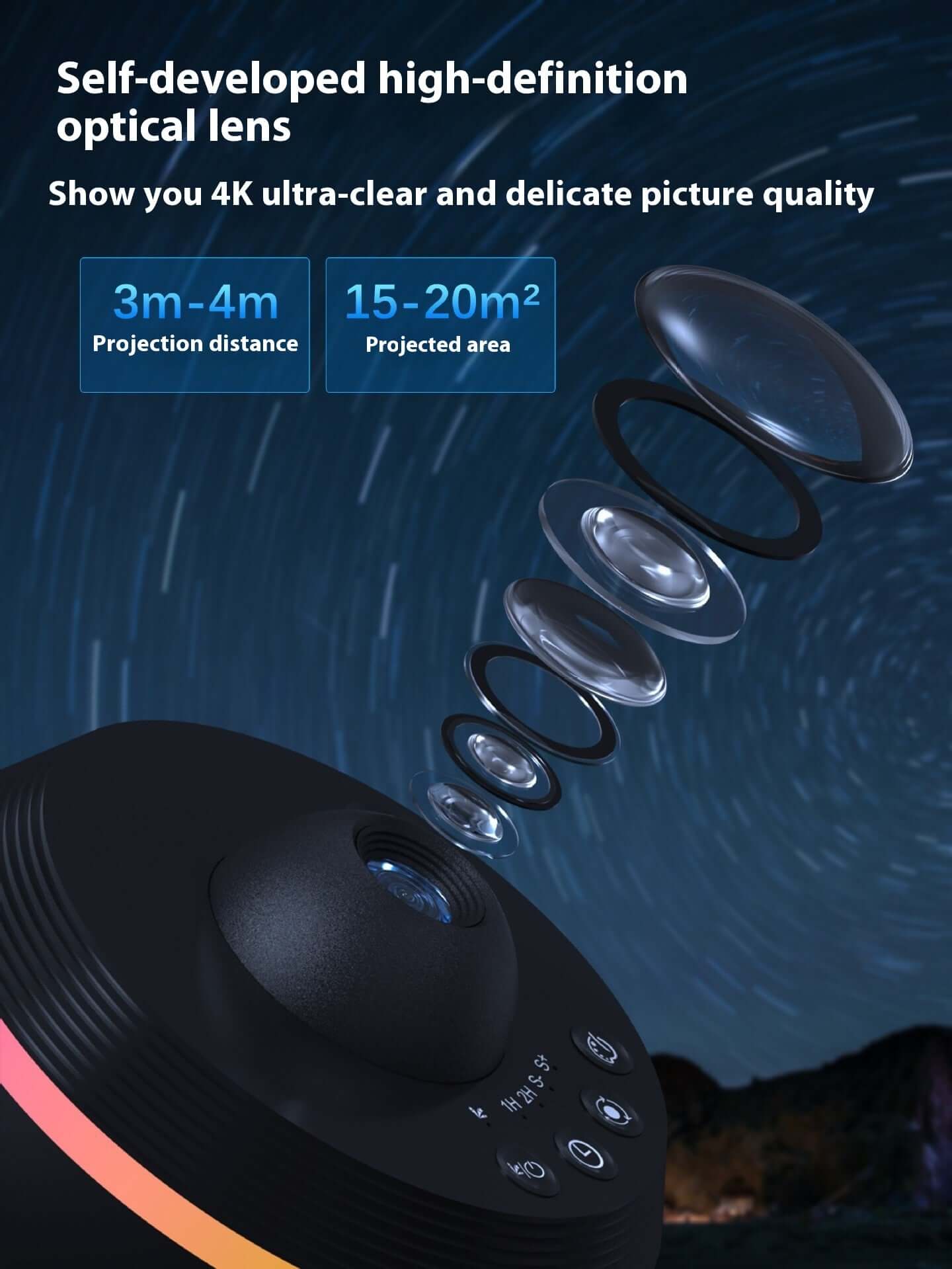 Kids galaxy projector lamp with self-developed high-definition optical lens and 4K ultra-clear picture quality