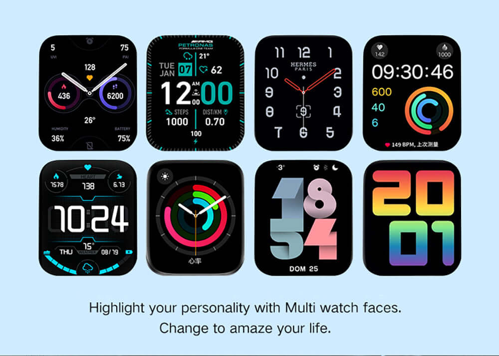 Large screen smart watch with multiple customizable watch faces and fitness tracking features