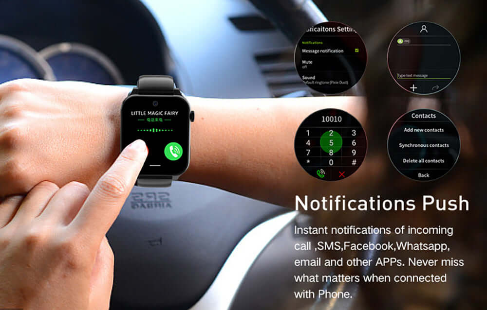 Large screen smart watch by Dropshipman showing incoming call notification and app features on wrist