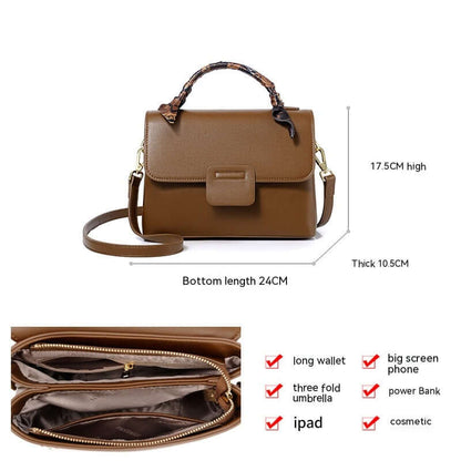 Women's Crossbody Bag High-grade Versatile Shoulder in elegant brown featuring interior compartments for organization and a braided handle.