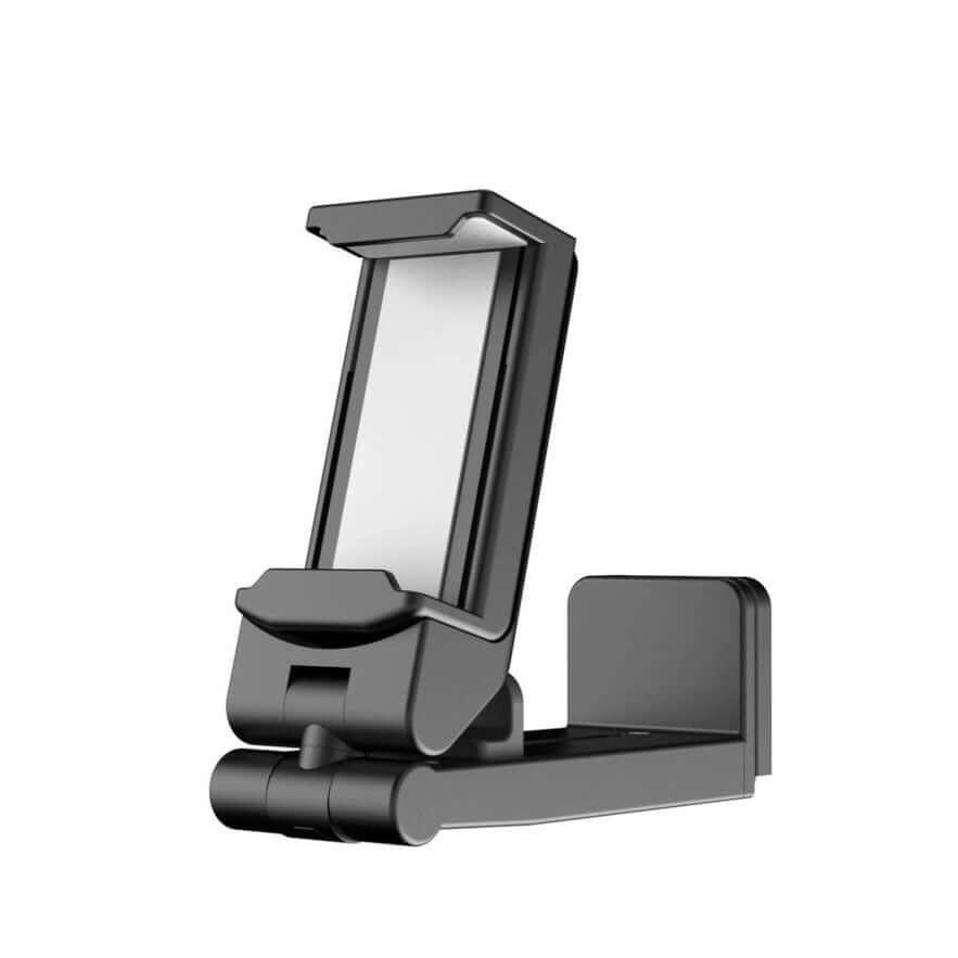 Compact black foldable phone holder for travel by Dropshipman with adjustable grip and swivel base