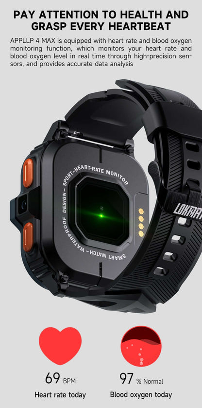 Dropshipman smart watch with camera showing heart rate and blood oxygen monitoring features