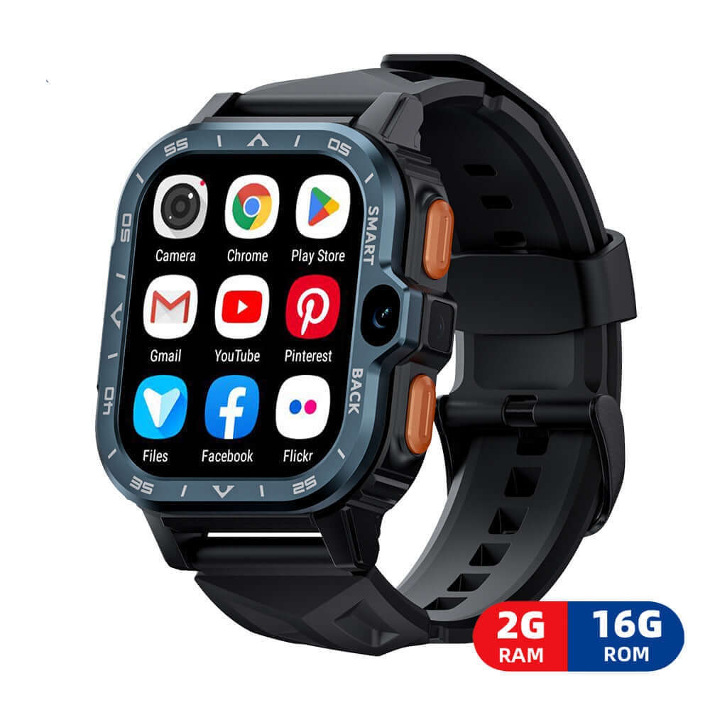 Dropshipman black smart watch with camera featuring colorful app icons and 2G RAM 16G ROM