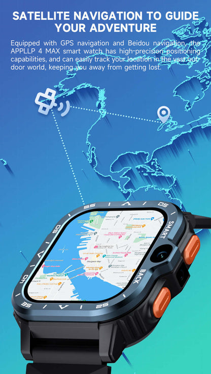 Smart watch with camera featuring GPS navigation and satellite tracking for outdoor adventures