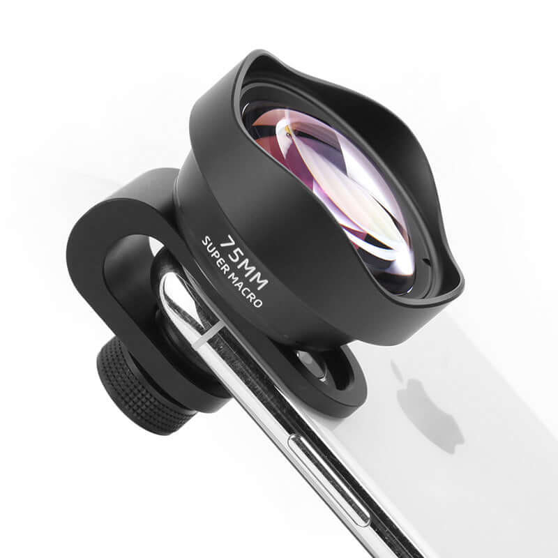 75mm super macro lens attachment for iPhone clipped on phone by eprolo for close-up photography