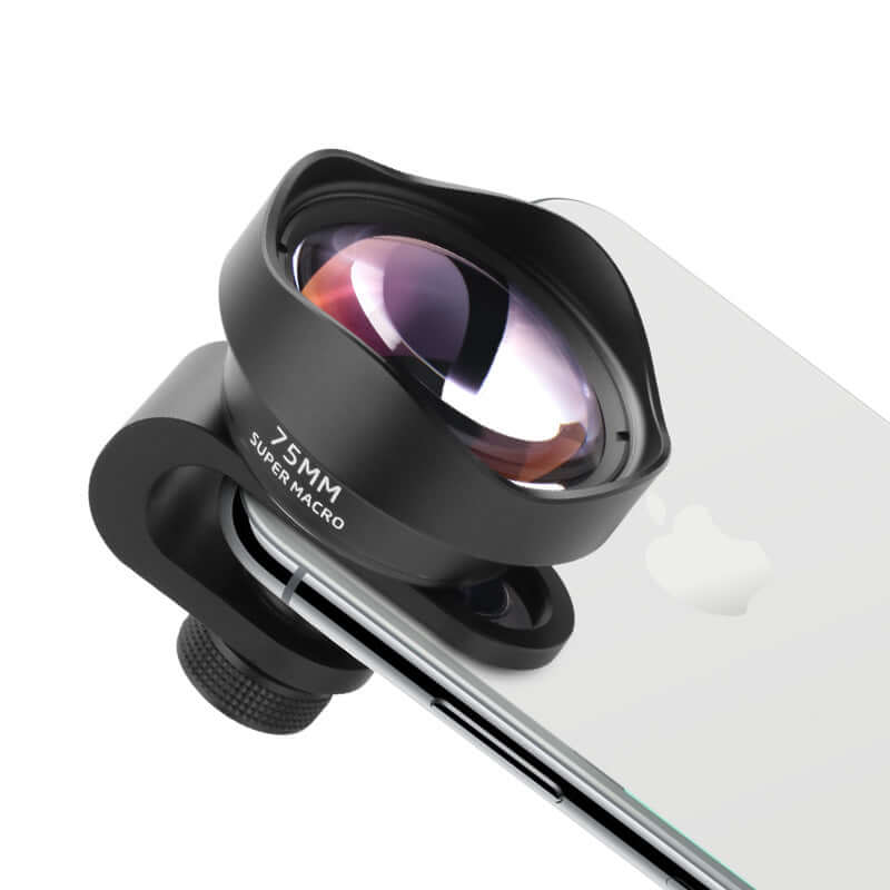 eprolo macro lens attachment for iPhone with 75mm super macro lens clipped on white smartphone