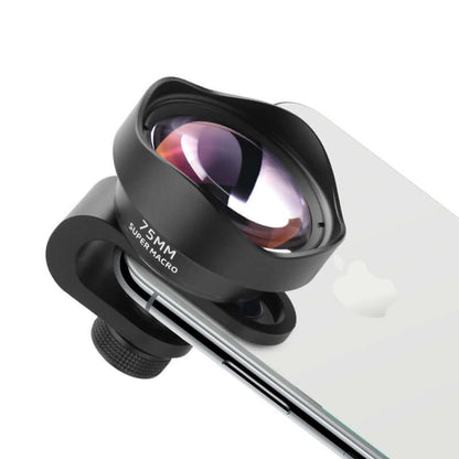eprolo macro lens attachment for iPhone with 75mm super macro lens clipped on white smartphone