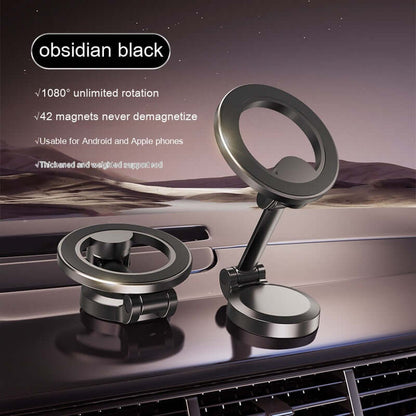 Obsidian black magnetic car phone mount with 1080 degree rotation and 42 magnets for secure hold