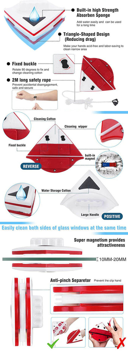 CozyTech Living magnetic glass cleaner with high strength sponge and strong magnets for cleaning both sides of glass windows