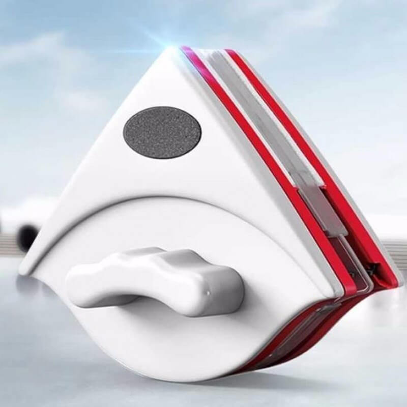 CozyTech Living white and red magnetic glass cleaner with ergonomic handle for easy window cleaning