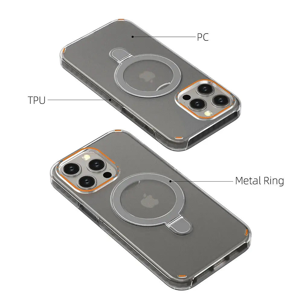 Magnetic phone case with holder made of TPU and PC with metal ring for secure grip