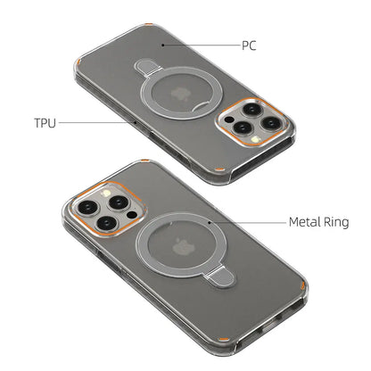 Magnetic phone case with holder made of TPU and PC with metal ring for secure grip