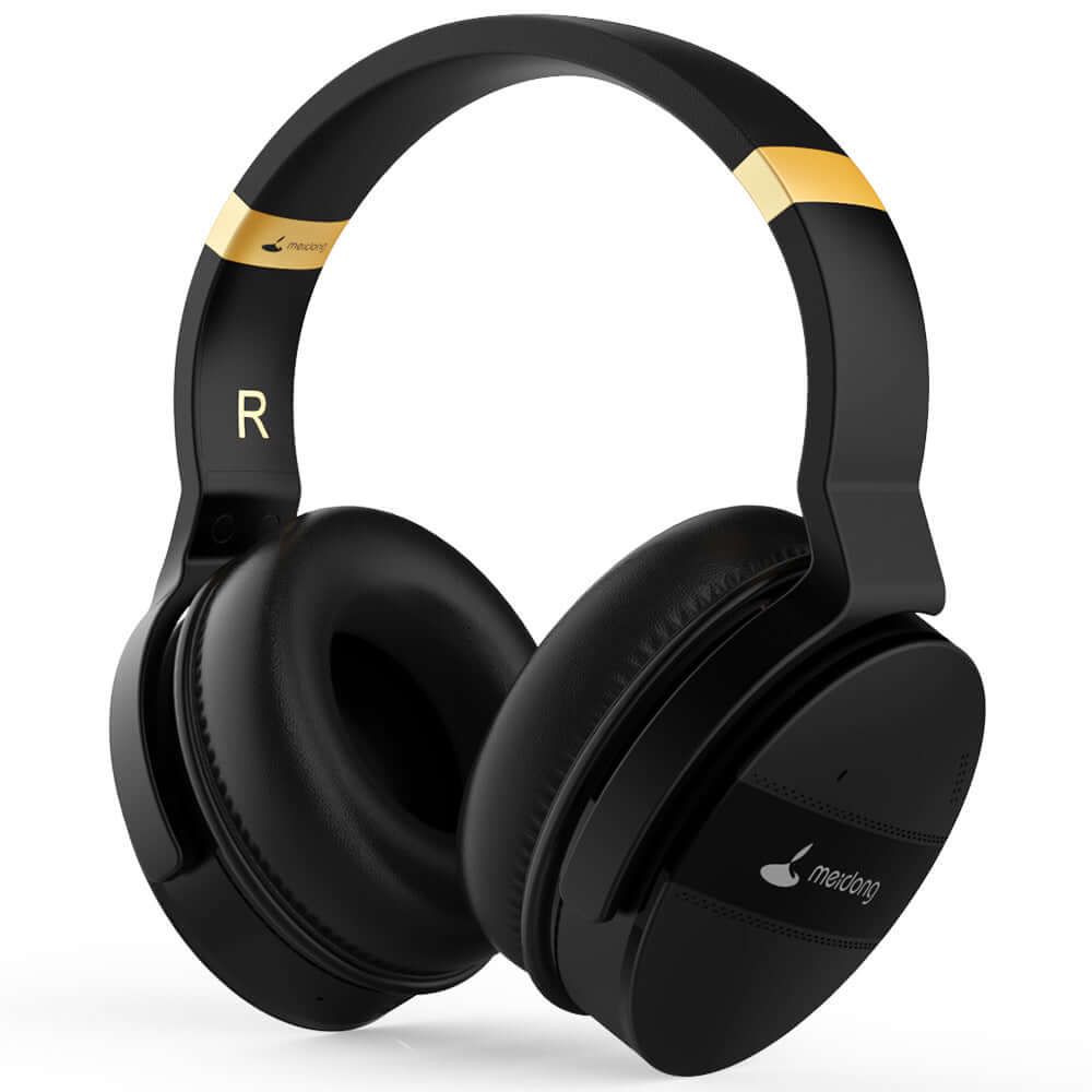 Close-up view of CozyTech Living Wireless Noise Canceling Headphones highlighting buttons and ports, indicating advanced connectivity.