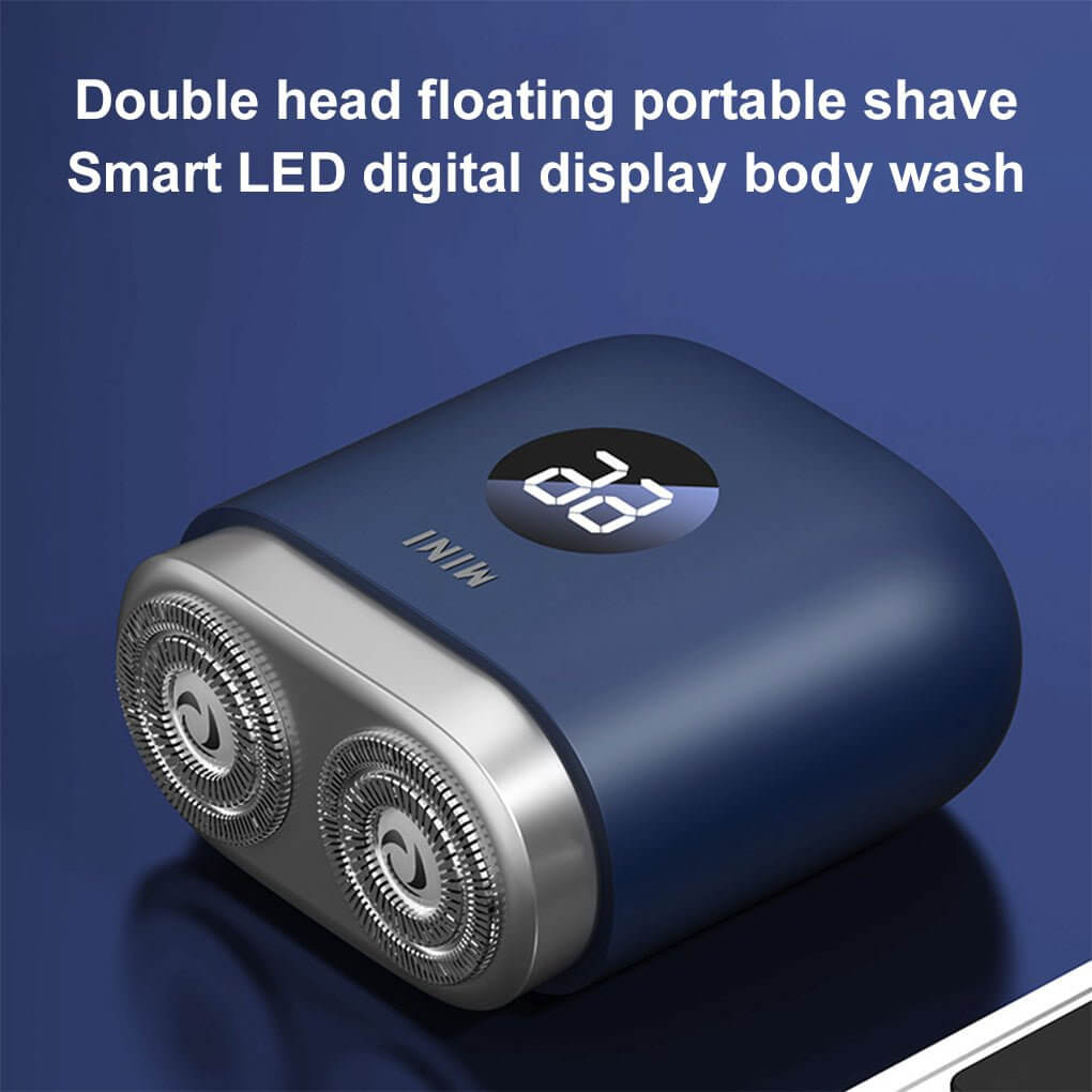 Blue portable electric shaver for men with double head floating design and smart LED digital display