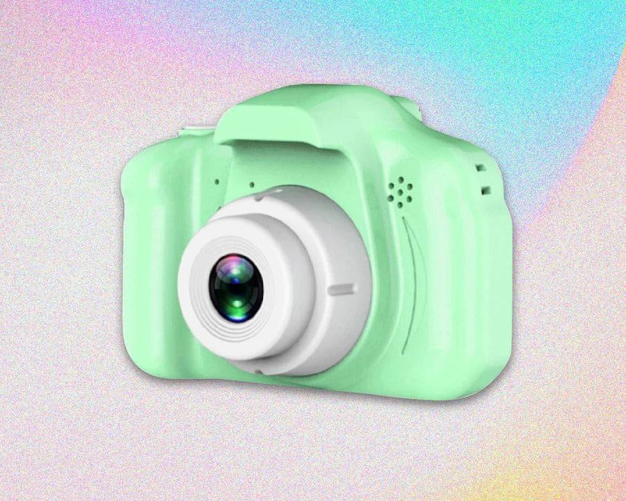 Mint green Mini Retro Camera with a circular lens, showcased against a vibrant background, ideal for capturing stylish and nostalgic photos.