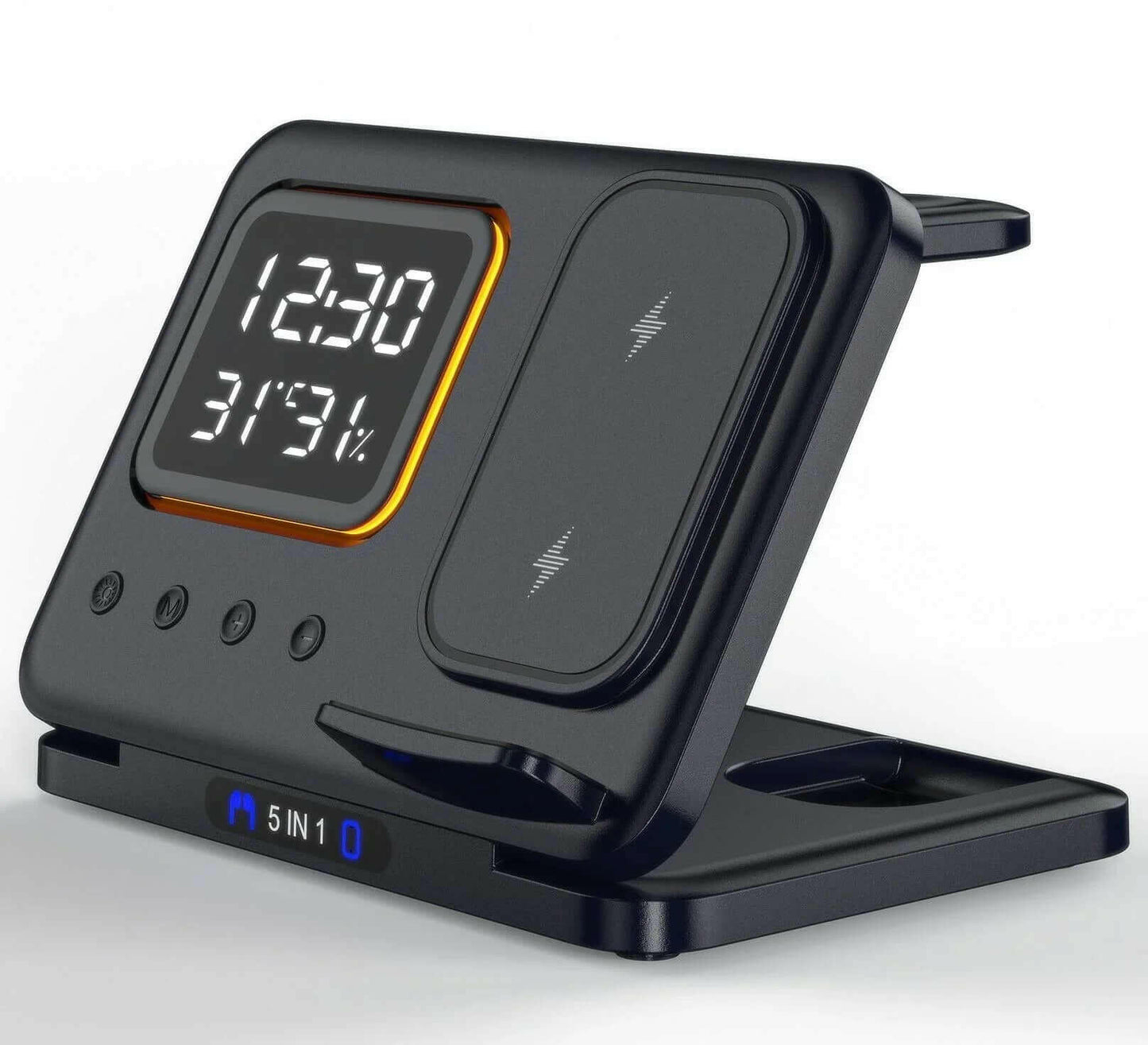 Eprolo black 5 in 1 multi-device charging stand with digital display and wireless charging pad