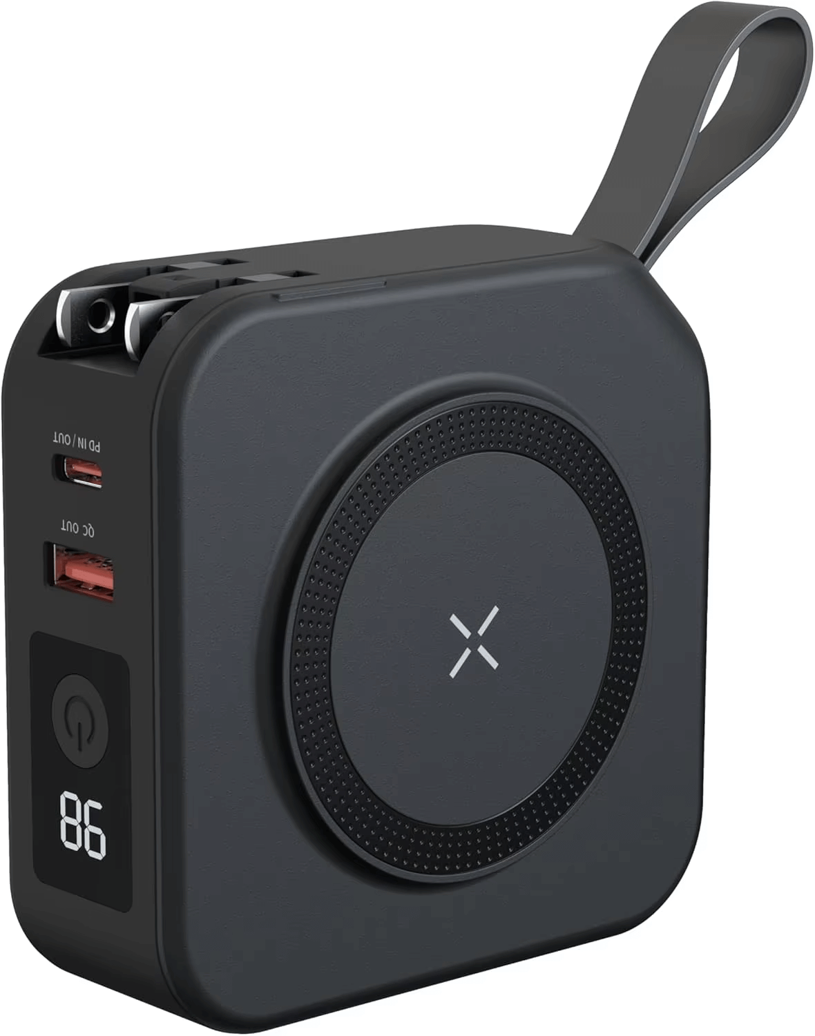 Eprolo multi-device wireless charger for travel with digital display and USB ports in black