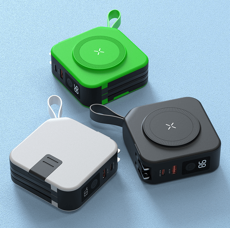 eprolo multi-device wireless charger for travel in green black and white compact designs