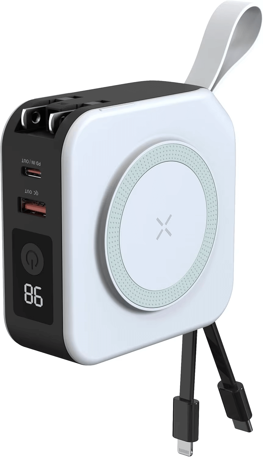 Eprolo multi-device wireless charger for travel with built-in cables and digital display