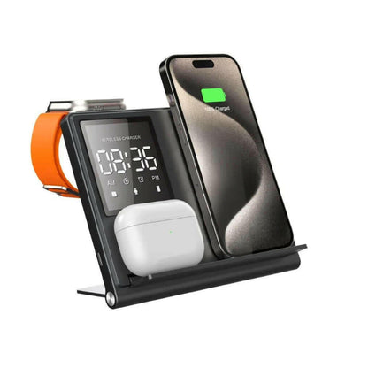 eprolo multi device wireless charger stand charging smartphone, earbuds, and smartwatch simultaneously