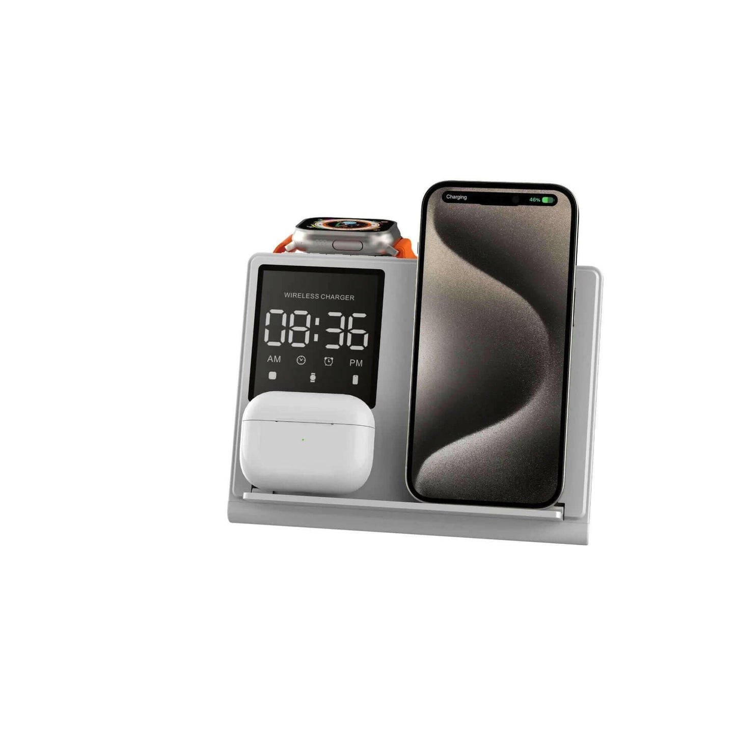 eprolo multi device wireless charger stand charging smartphone, smartwatch, and wireless earbuds
