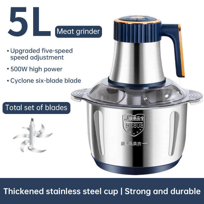 Eprolo electric multifunctional food processor with 5L stainless steel bowl and five-speed meat grinder
