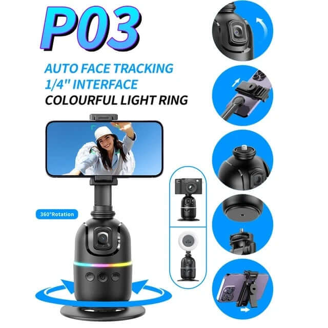 eprolo face tracking smartphone gimbal with 360 degree rotation and colorful light ring for stable video