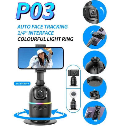 eprolo face tracking smartphone gimbal with 360 degree rotation and colorful light ring for stable video