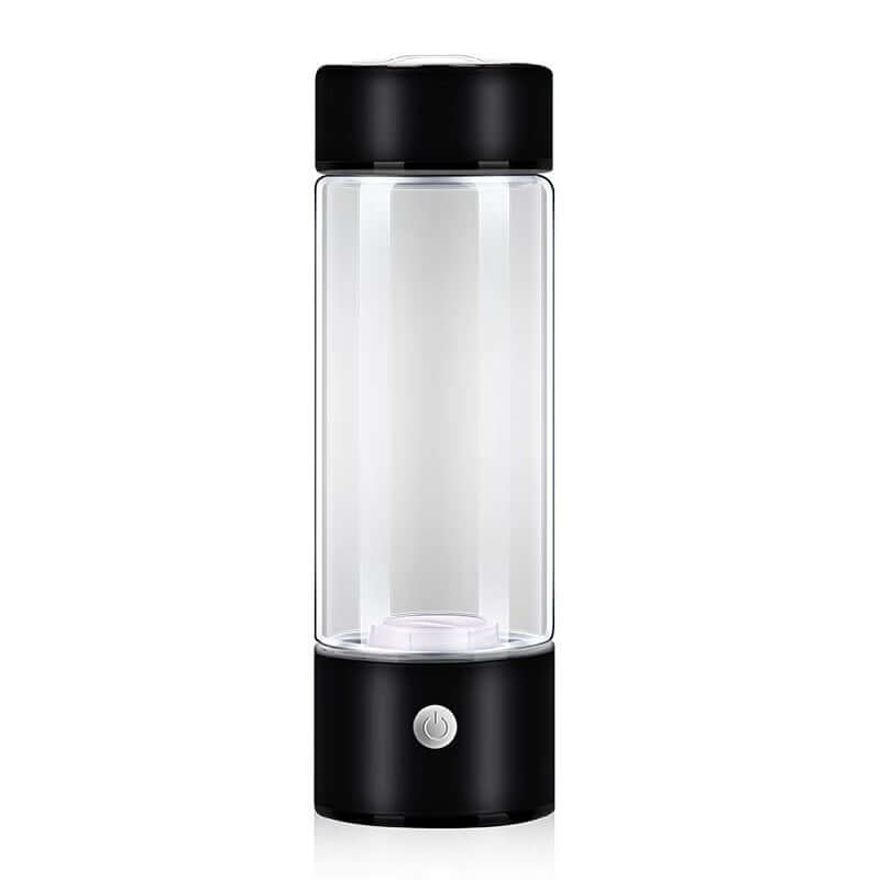 Black and clear portable hydrogen water bottle with power button for on the go hydration