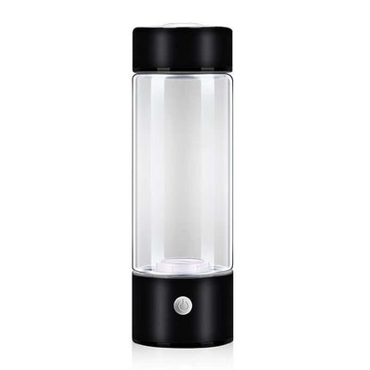 Black and clear portable hydrogen water bottle with power button for on the go hydration