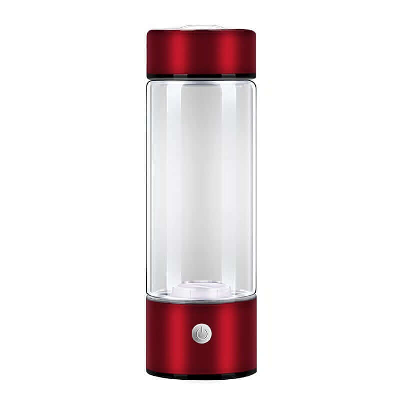 Red portable hydrogen water bottle with clear body and power button by Dropshipman