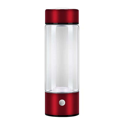 Red portable hydrogen water bottle with clear body and power button by Dropshipman