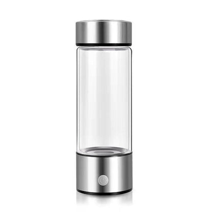 Dropshipman sleek silver and clear portable hydrogen water bottle with power button