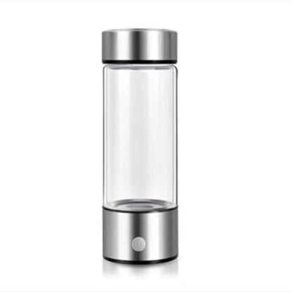 Clear portable hydrogen water bottle with silver lid and base from Dropshipman