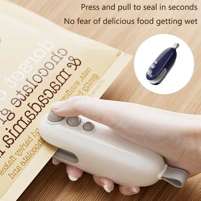eprolo Portable Sealing Device in white sealing a food package to keep it fresh and dry