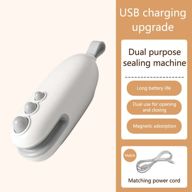 White Portable Sealing Device with USB charging and dual purpose sealing machine features