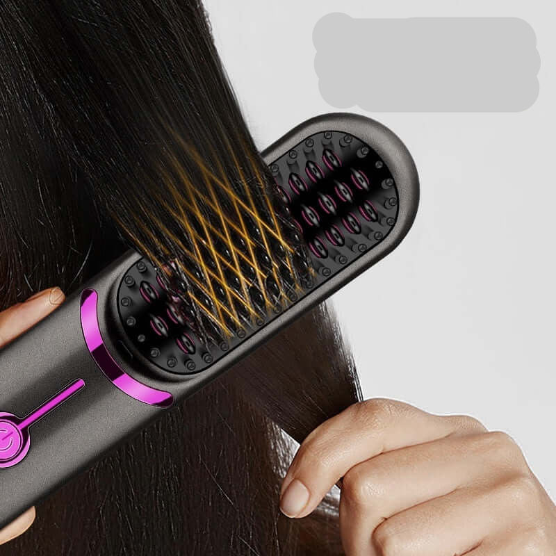 Dropshipman portable USB charging hair straightener smoothing dark hair with heated bristles