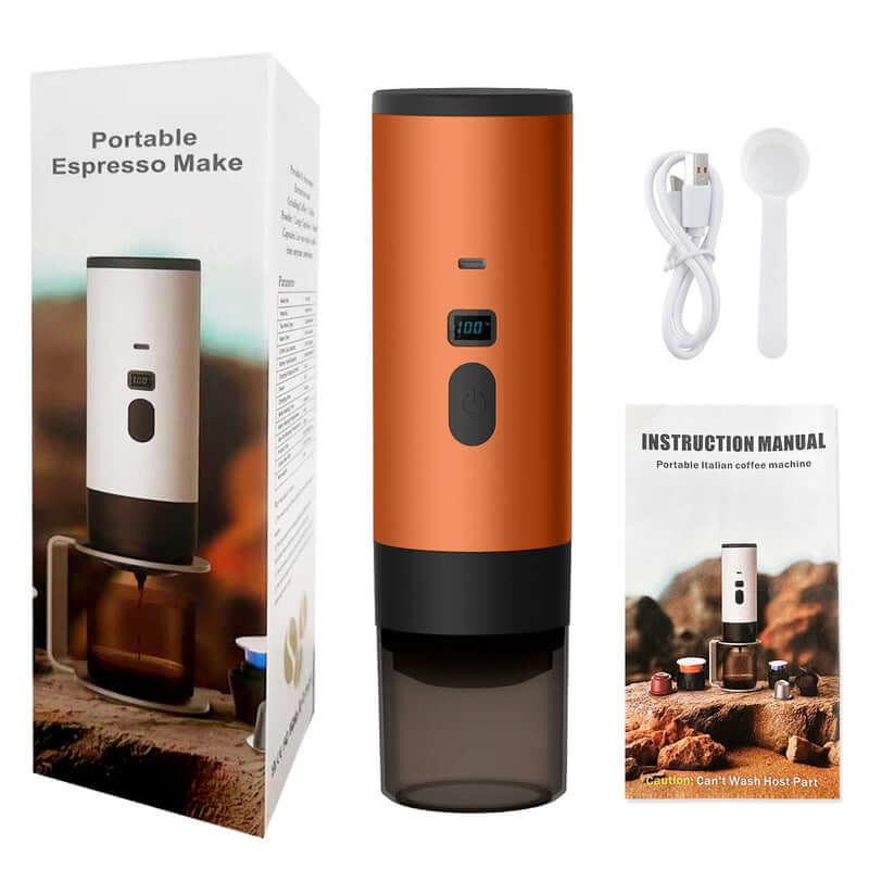 Vibrant orange Portable Espresso Maker with 7800mAh Battery, perfect for wireless coffee lovers wanting on-the-go brewing.