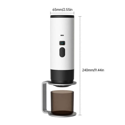 Dimensions of the Portable Espresso Maker with 7800mAh Battery, emphasizing its compact design for easy portability in on-the-go brewing.