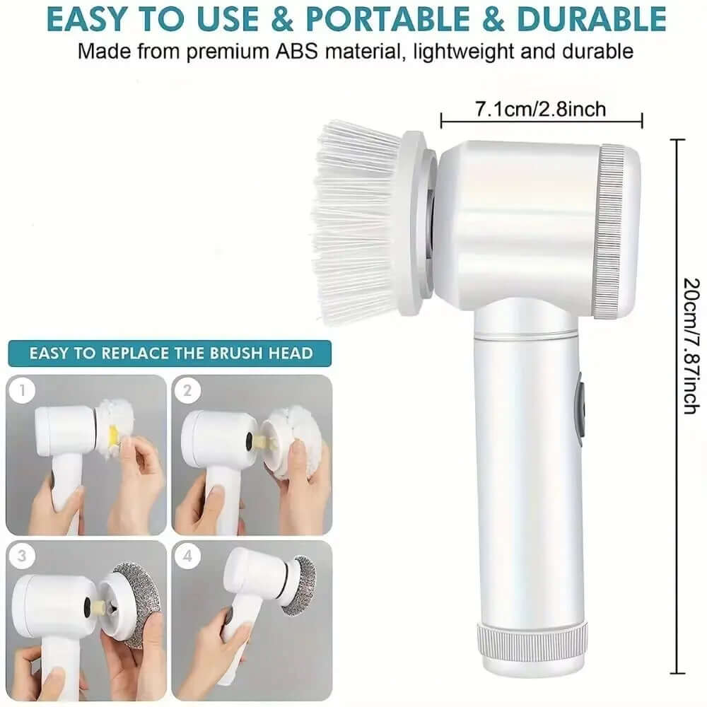 Powerful cleaning brush for kitchen with replaceable brush heads and durable lightweight design