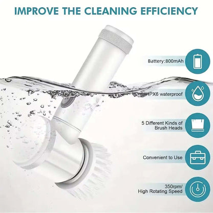 Powerful cleaning brush for kitchen with waterproof design and five interchangeable brush heads