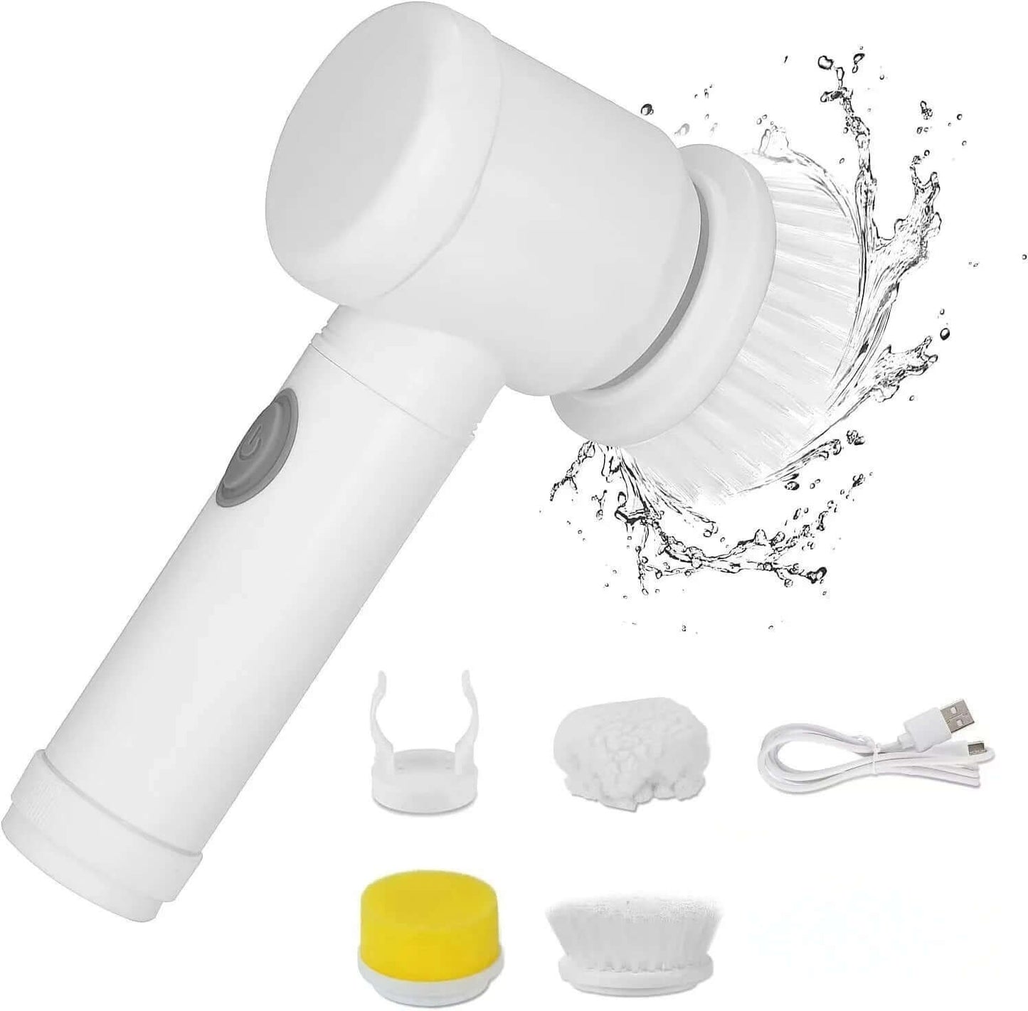 Powerful cleaning brush for kitchen with interchangeable brush heads and USB charging cable