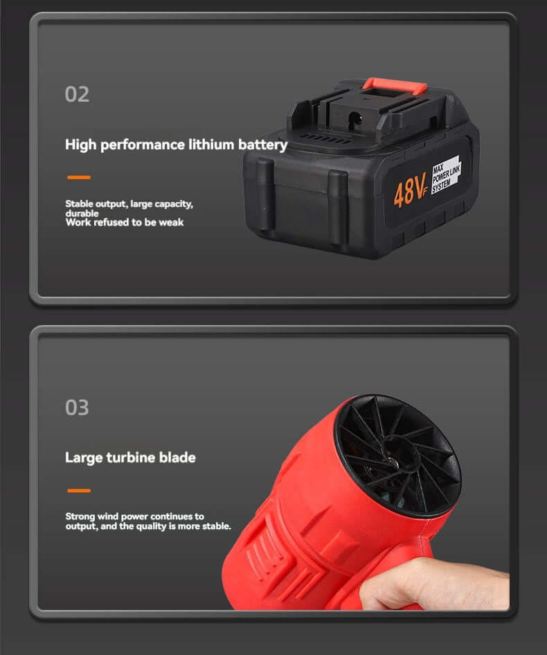 Rechargeable air blower high performance lithium battery with large turbine blade for strong wind power