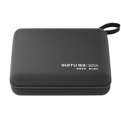 Black protective carrying case for rechargeable compact vacuum cleaner with zipper and handle