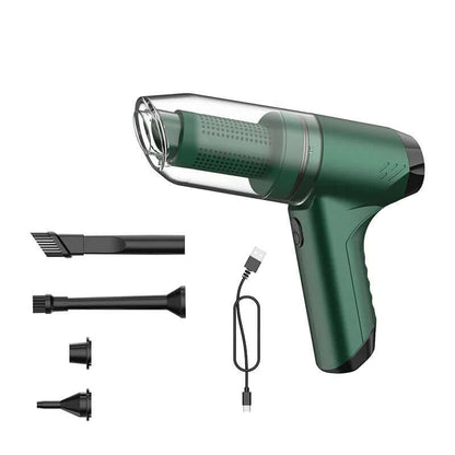 eprolo rechargeable compact vacuum cleaner in green with multiple attachments and USB charging cable