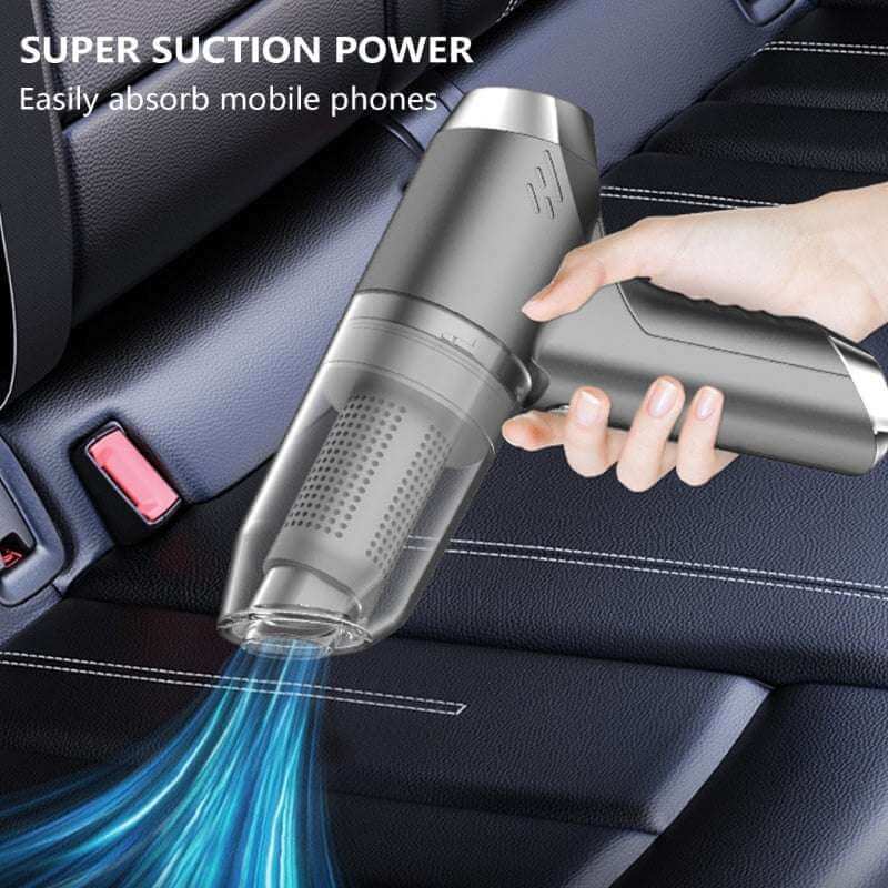 Eprolo rechargeable compact vacuum cleaner in gray used to clean car seats with super suction power