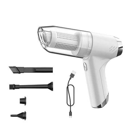 eprolo rechargeable compact vacuum cleaner with multiple attachments and USB charging cable in white