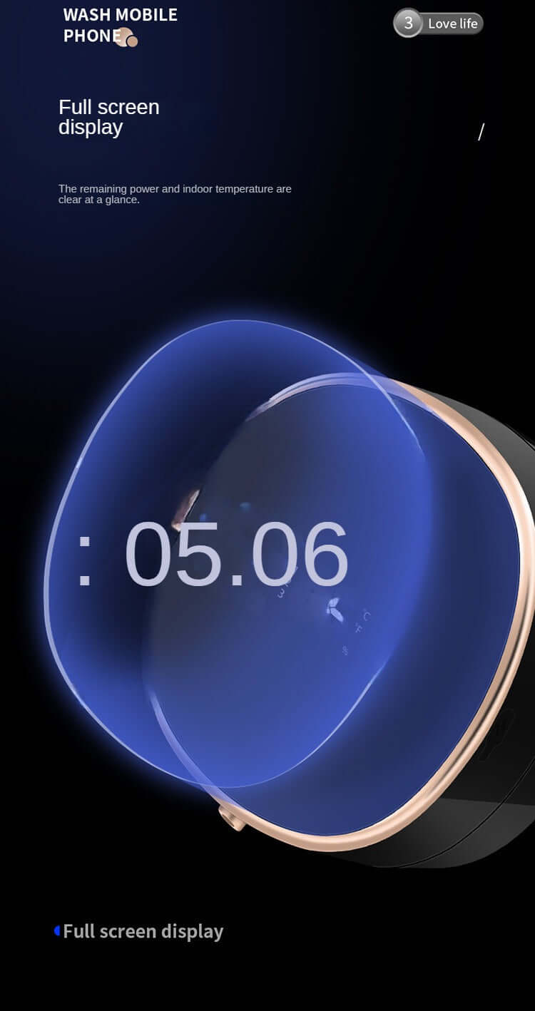 Rechargeable touchless soap dispenser with full screen display showing time and modern design by CozyTech Living